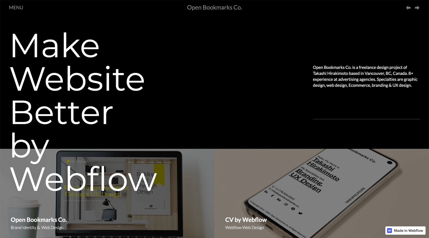 Portfolio Open Bookmarks Co. Webflow Expert Vancouver