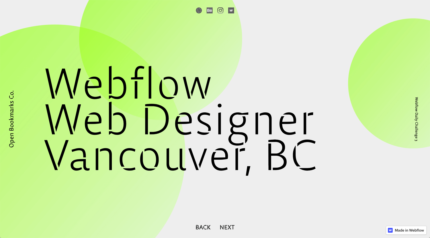 Portfolio Open Bookmarks Co. Webflow Expert Vancouver