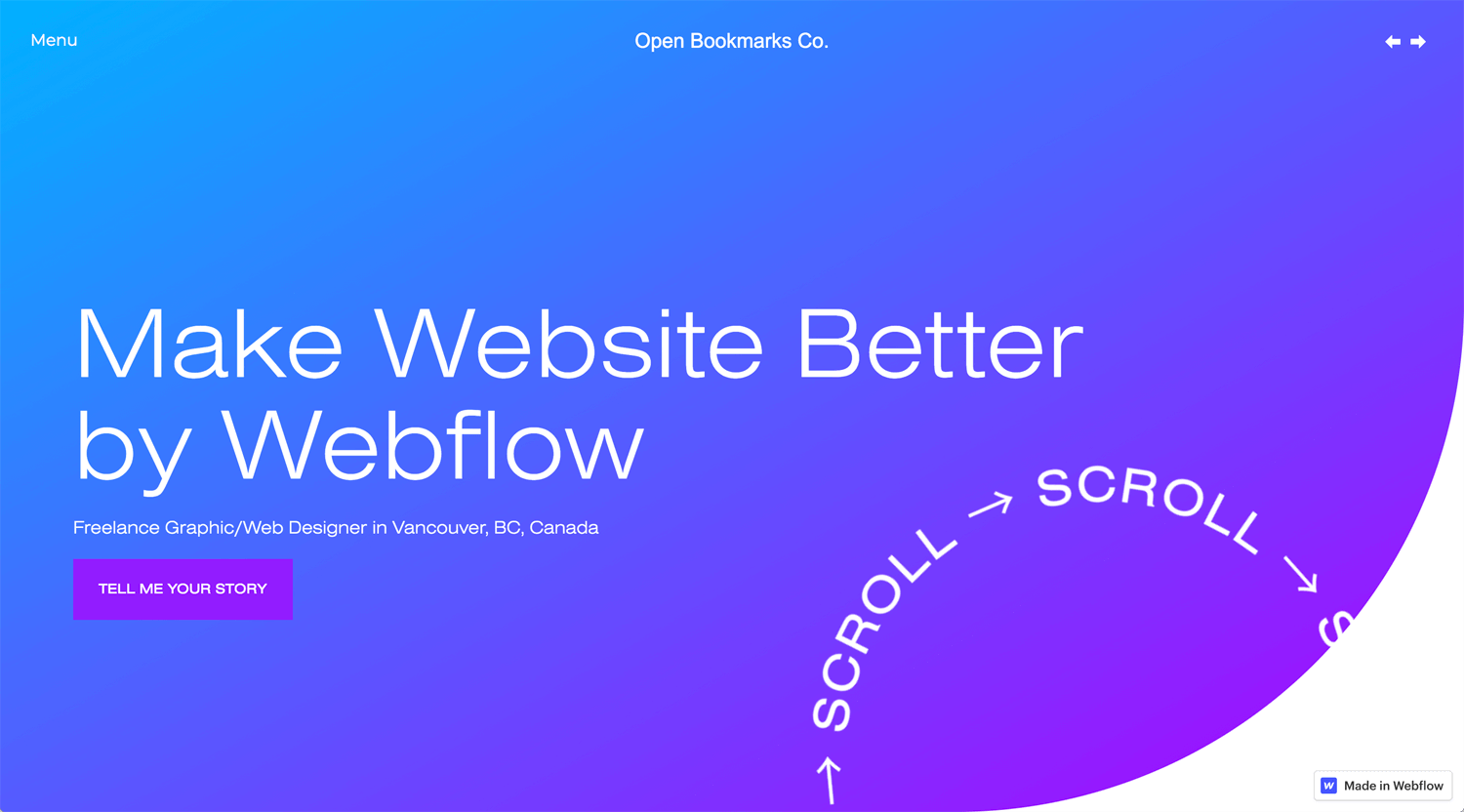 Portfolio Open Bookmarks Co. Webflow Expert Vancouver