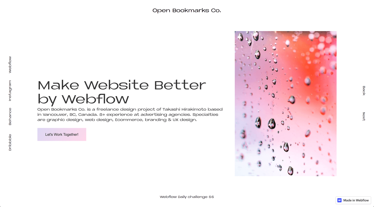 Portfolio Open Bookmarks Co. Webflow Expert Vancouver