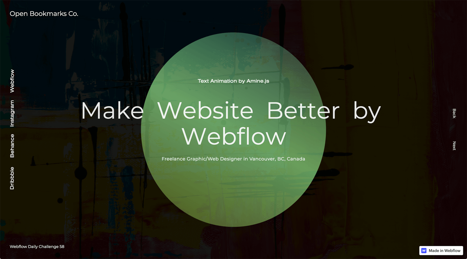 Portfolio Open Bookmarks Co. Webflow Expert Vancouver