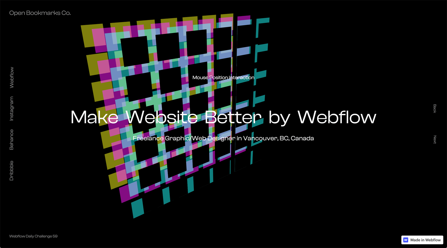 Portfolio Open Bookmarks Co. Webflow Expert Vancouver