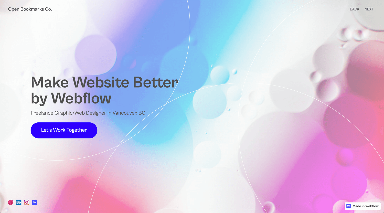 Portfolio Open Bookmarks Co. Webflow Expert Vancouver