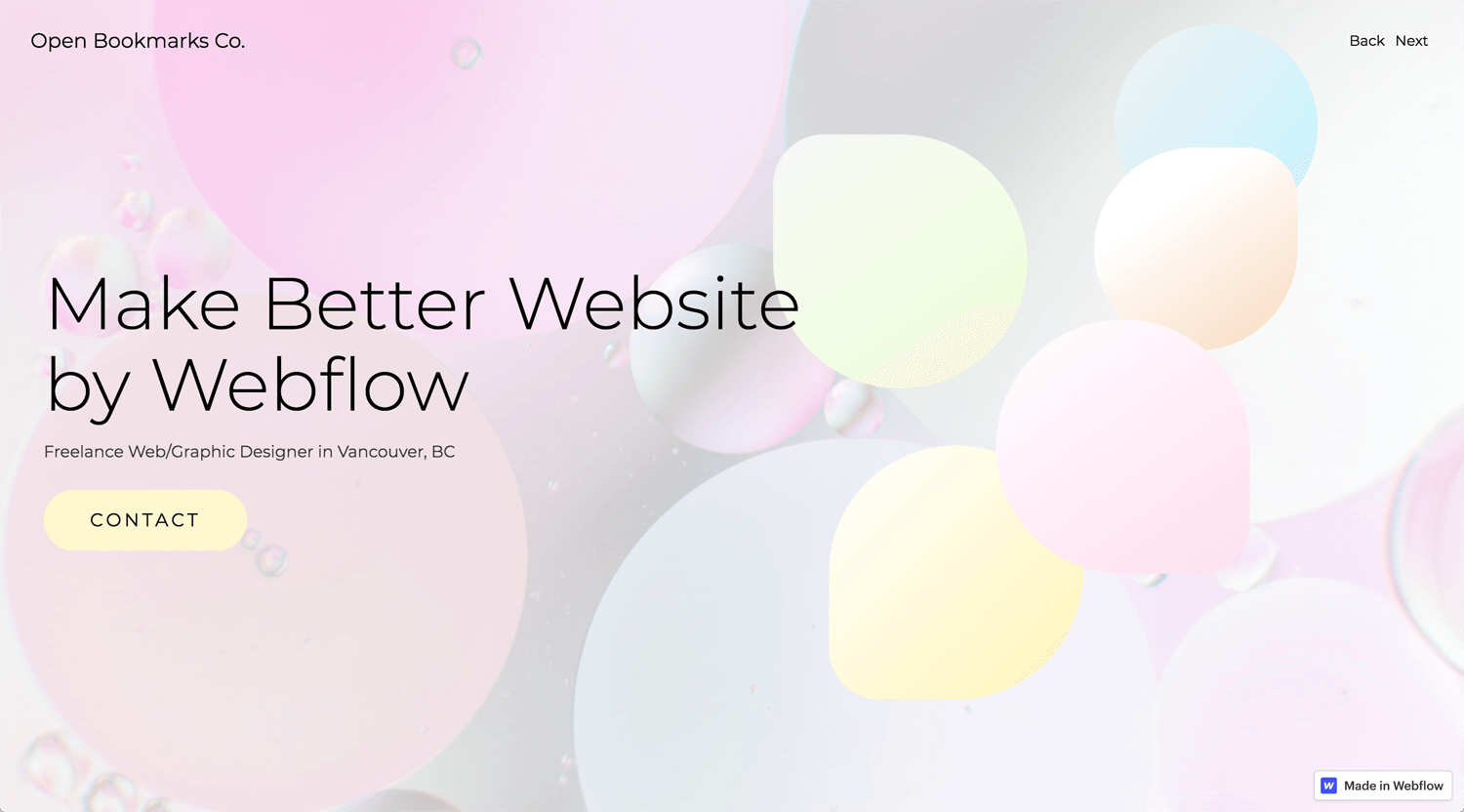 Portfolio Open Bookmarks Co. Webflow Expert Vancouver