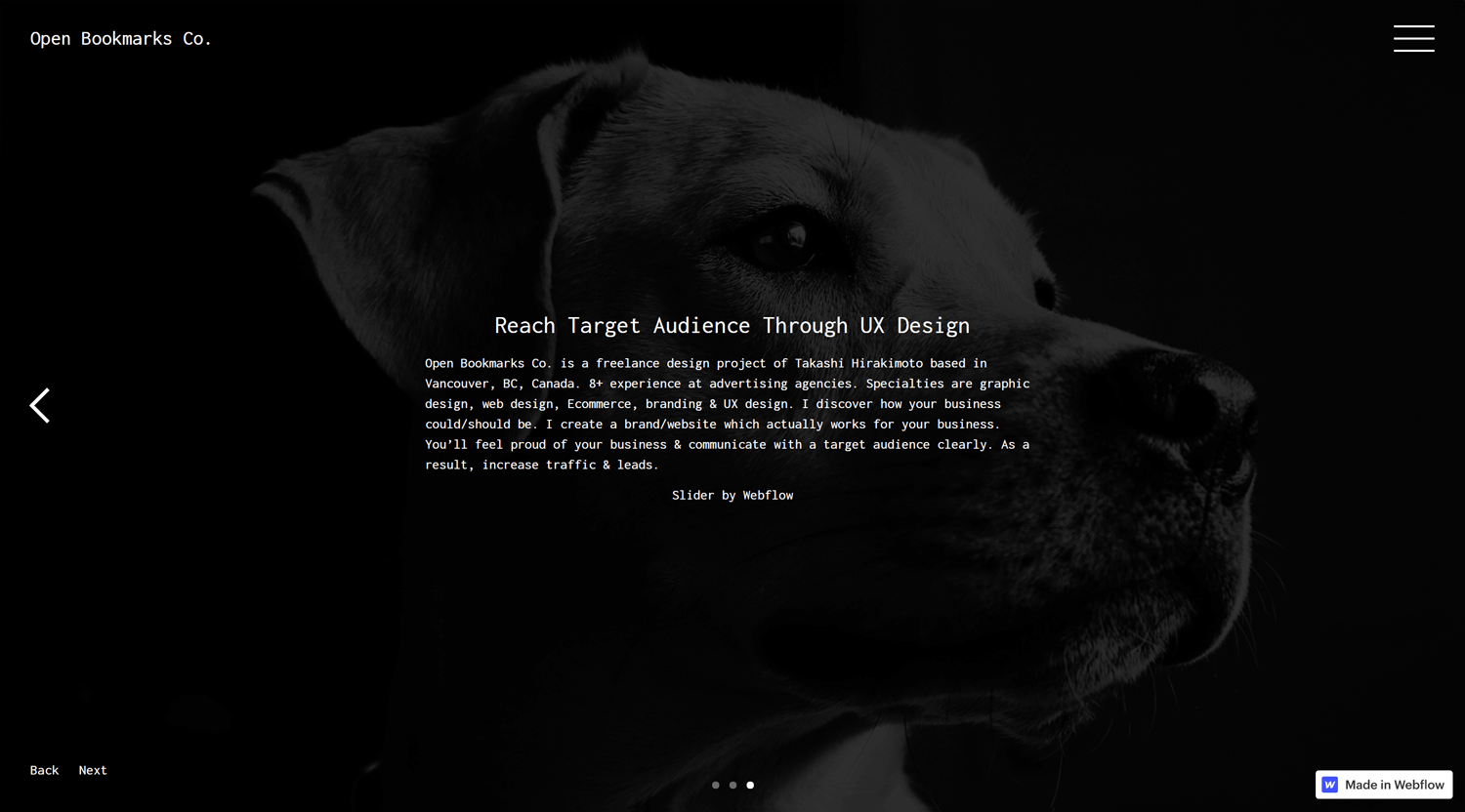 Portfolio Open Bookmarks Co. Webflow Expert Vancouver