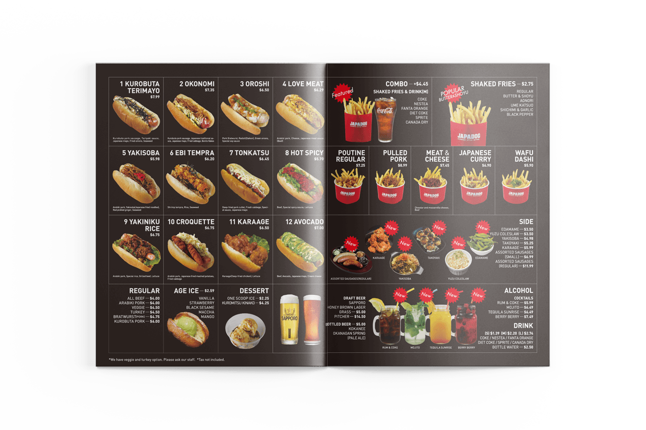 Japadog Menu