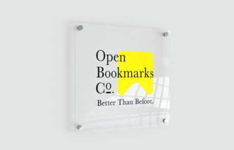 Open Bookmarks Co. Portfolio Logo Signage