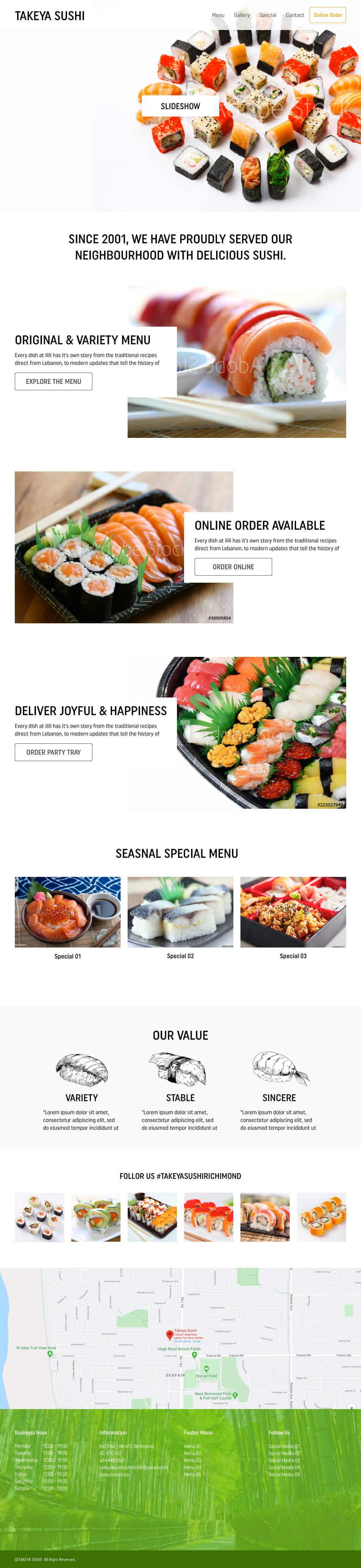 Open Bookmarks Co. Portfolio Takeya Sushi Website WordPress
