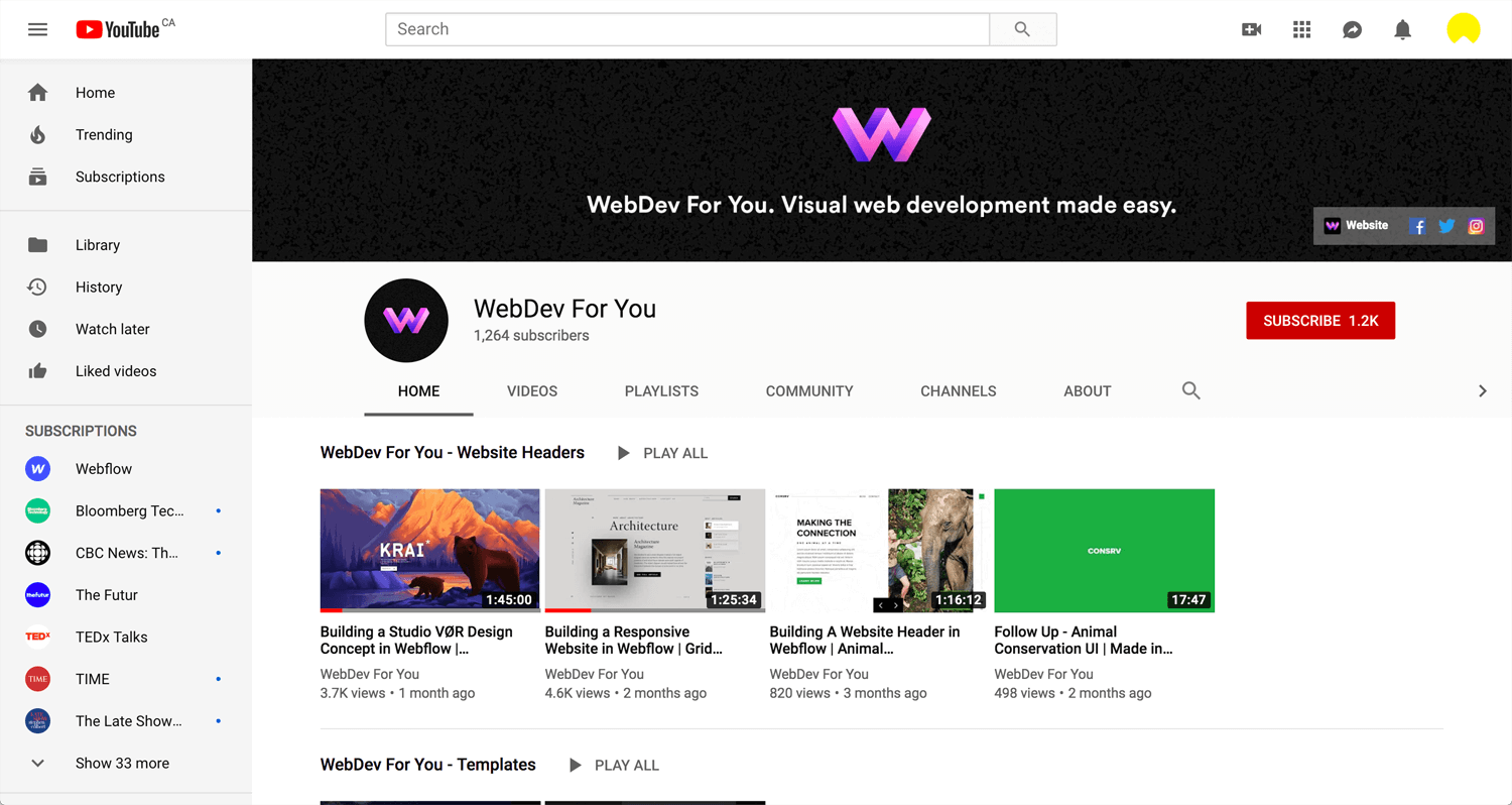 YouTube Webflow Tutorial