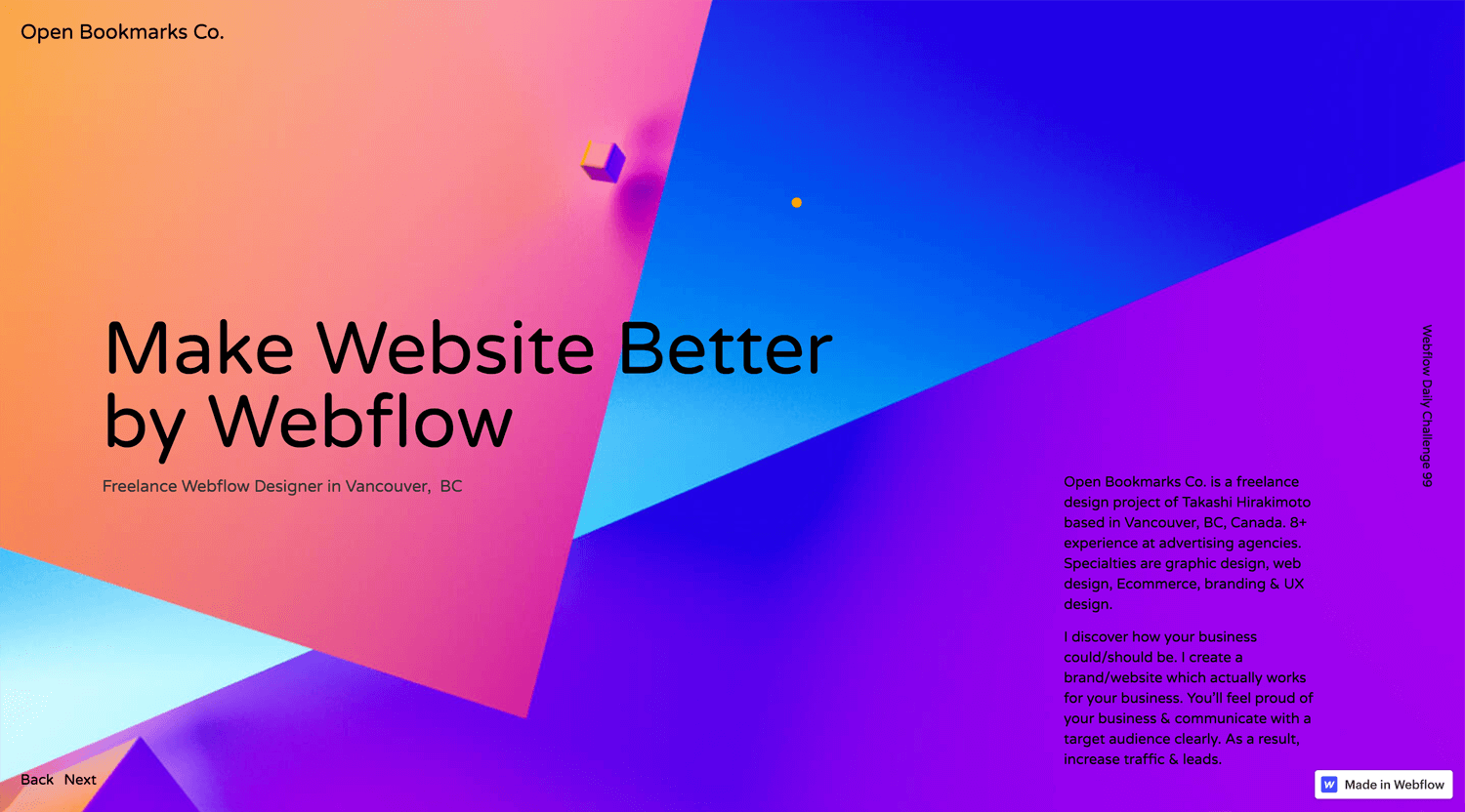 Portfolio Open Bookmarks Co. Webflow Expert Vancouver